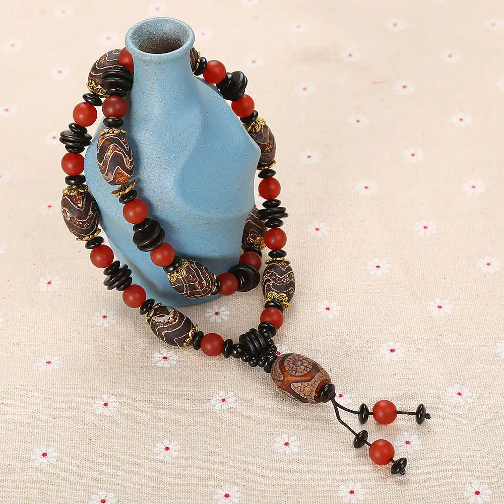 

3A Original Reiki Necklaces Natural Black red agate Healing Crystal Pendant Stone Pendant Chains Necklace For Women Fine Jewelry