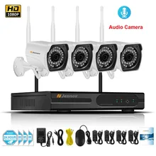 4CH 1080 P 2MP дома Беспроводной видеонаблюдения IP Камера Системы аудио запись видео наружного наблюдения Наборы Wi-Fi Камера с NVR
