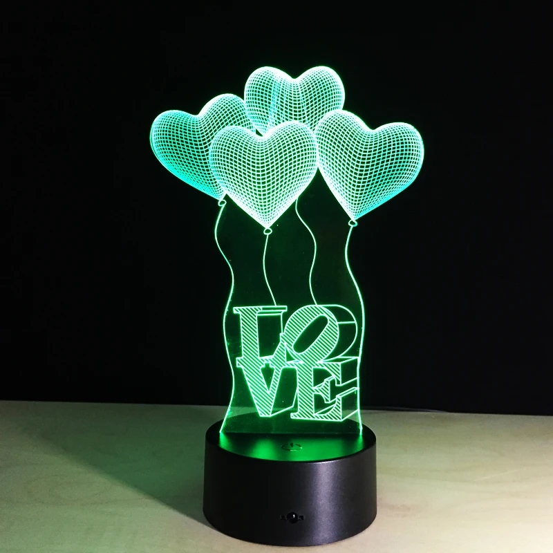 Colorful Table Lamp Love Heart Balloon Romantic Gift for Wedding Wife Lovers Valentine 3D Touch Bab - 32890632001
