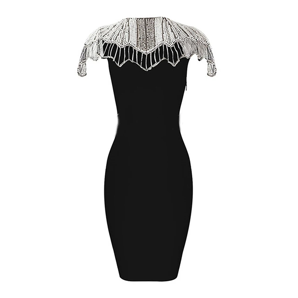Liser новое летнее женское платье с круглым вырезом, бисером, Бандажное сексуальное обтягивающее платье, элегантные вечерние платья знаменитостей, белые, черные платья Vestidos - Цвет: Черный