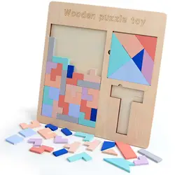 3 в 1 Tangram T-letter Tetris деревянные доска для головоломки Красочные логические 3D головоломки Развивающие игрушки для детей