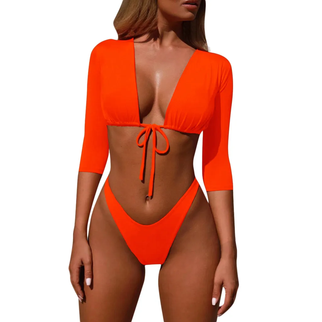 Женский купальник, пляжная одежда, пуш-ап, два предмета, бикини, купальник, купальный костюм, бикини, feminino,, купальный костюм для женщин - Цвет: Orange