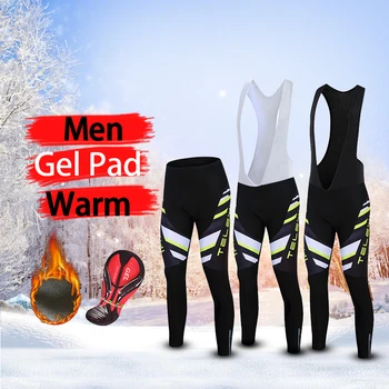 

Men's winter warm bicycle pants pro team cycling long trousers thermal fleece bib riding running mtb mountain bike tights male