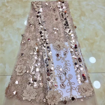 

Tollola French Net Lace Fabric High Quality Embroidery Tulle Lace With Sequins Champagne African Lace Fabric For Wedding Dress