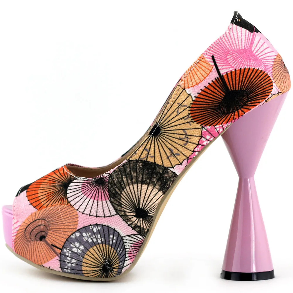 LF40804 розовый/синий зонтик печать открытый носок платформа конусные каблуки туфли-лодочки