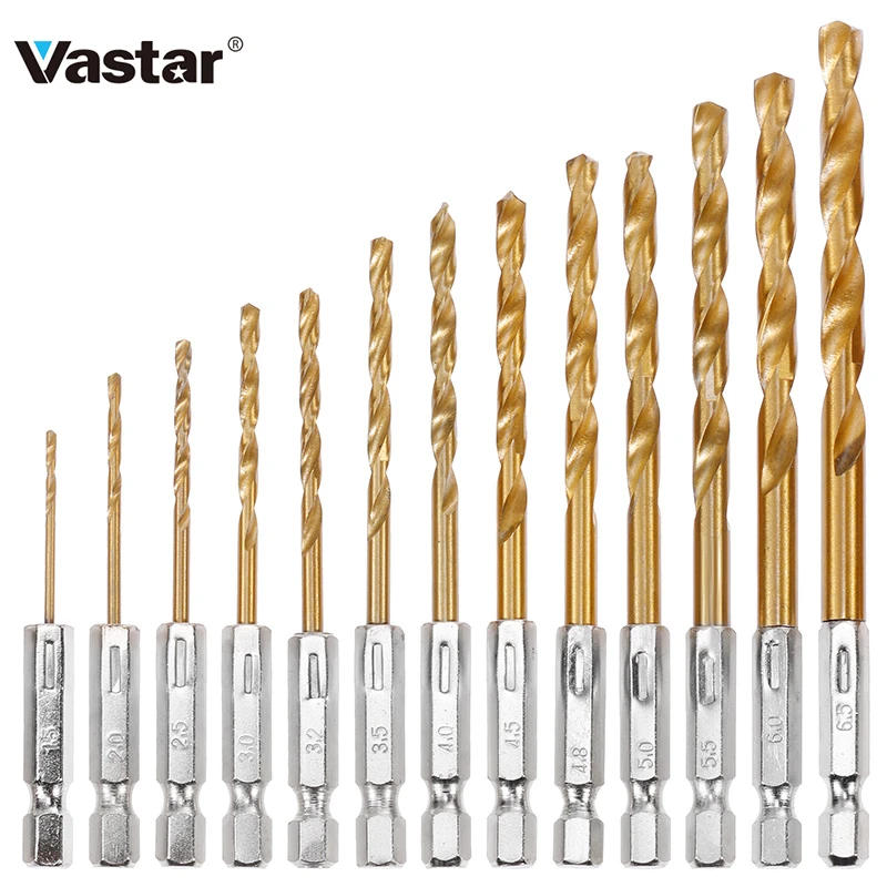 13Pcs//Lot HSS High Speed Steel Titanium Coated Drill Bit Set 1//4 Hex Shank 1.5-6.5Mm