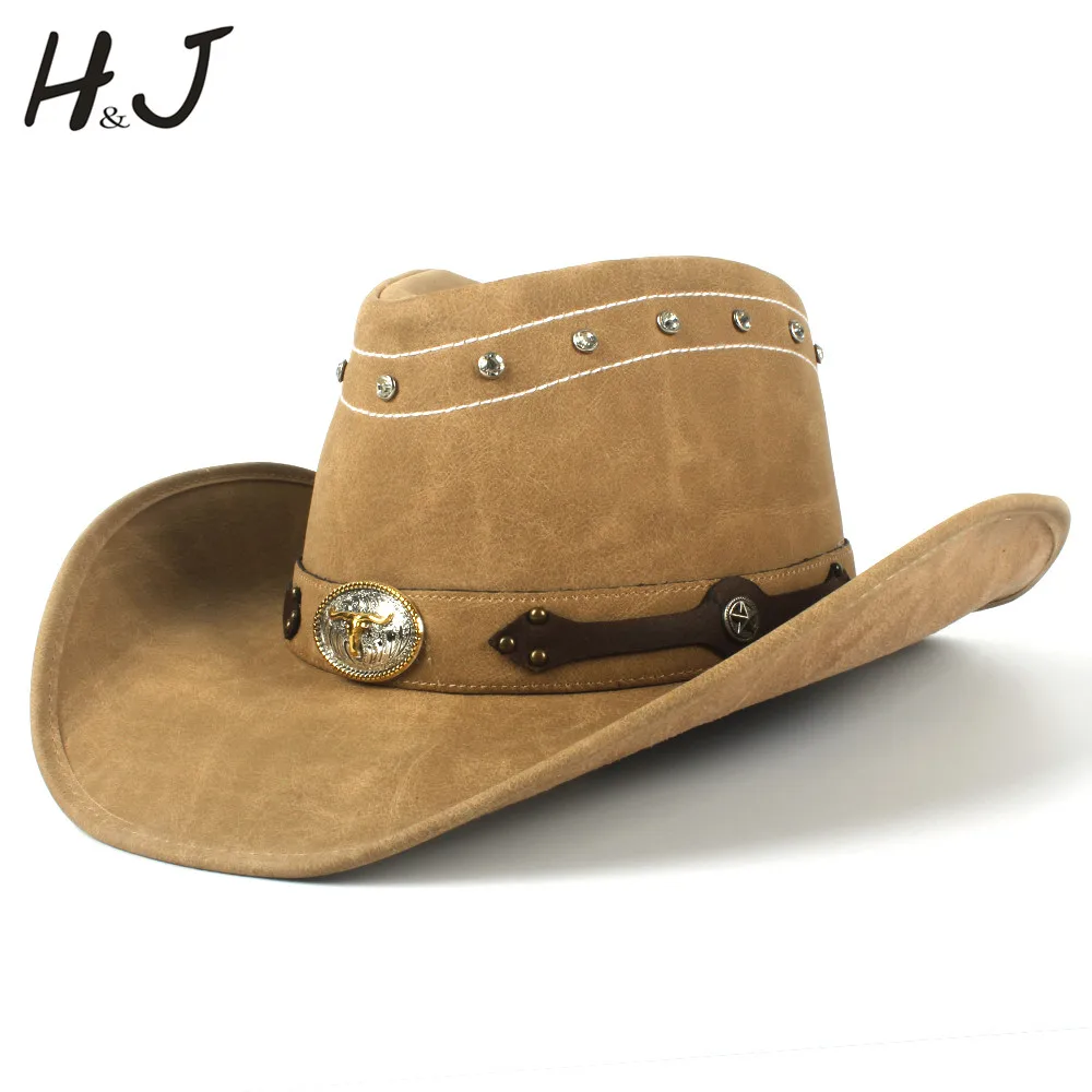 100 Leather Men Western Cowboy Hat For Gentleman Dad Tan Sombrero