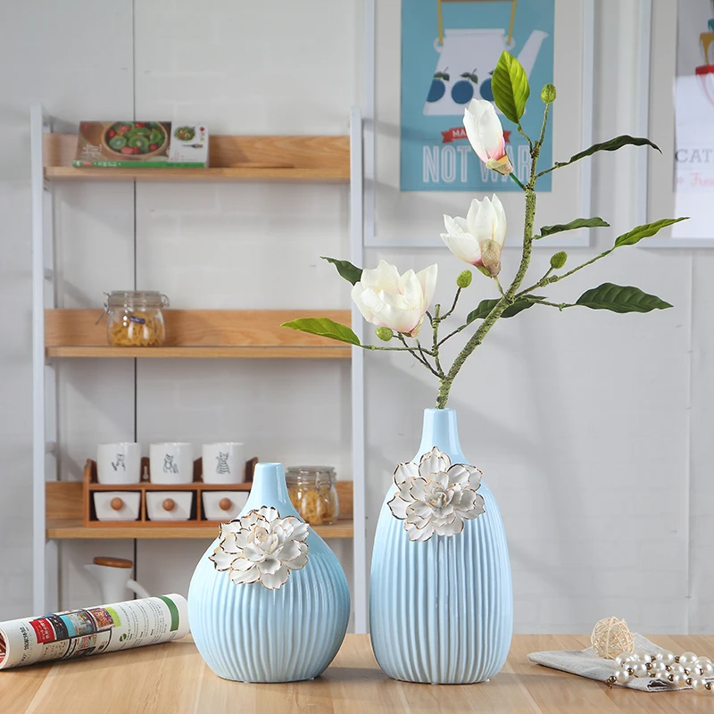 blue ceramic tabletop vase Home decoration handmade fashion modern dining table flower vasein