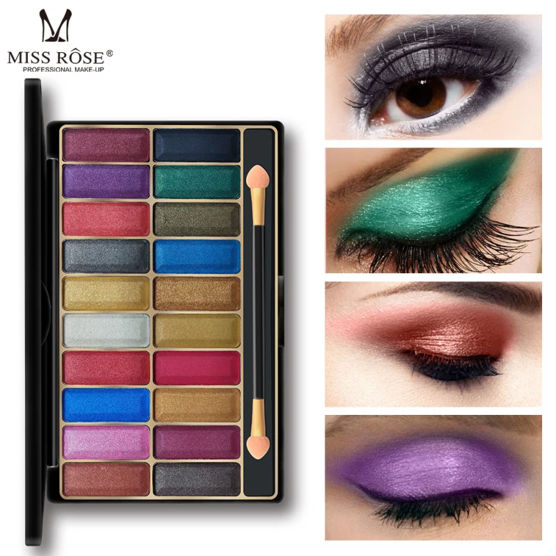 

MISS ROSE 20-color Metallic Shimmer Pearlescent wet Makeup Eye Shadow Palette Satin Make up Multicolor Eyeshadow Tray Tool TSLM2