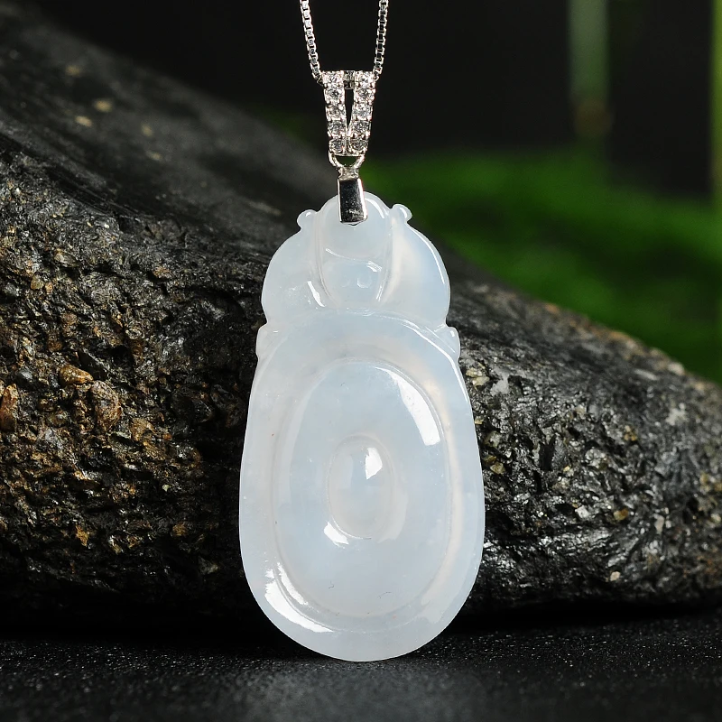 

Silver buckle Fubei jade pendant Genuine A cargo female Emerald necklace natural jade delivery certificate