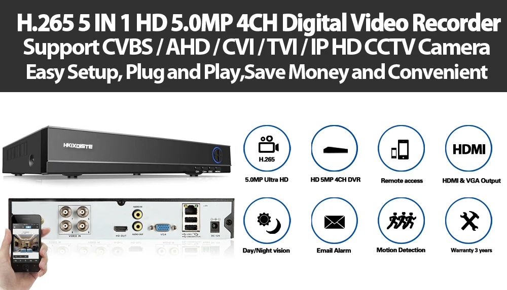 5 в 1 5MP AHD DVR NVR XVR CCTV 4Ch 8Ch 1080P 4MP 5MP Гибридный рекордеры для систем видеонаблюдения Камера Onvif RS485 ТАЗИКОВЫЕ от Управление P2P облако