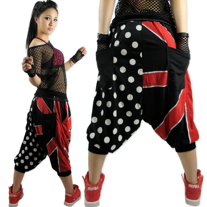 New fashion union Jack Polka dot Harem Hip Hop Dance Pants loose casual