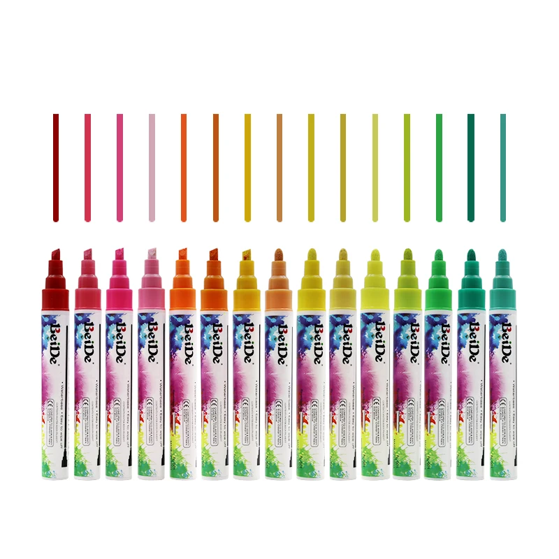 

Erasable Liquid Chalk Marker Pen fluorescent 58 colors with Reversible Tip