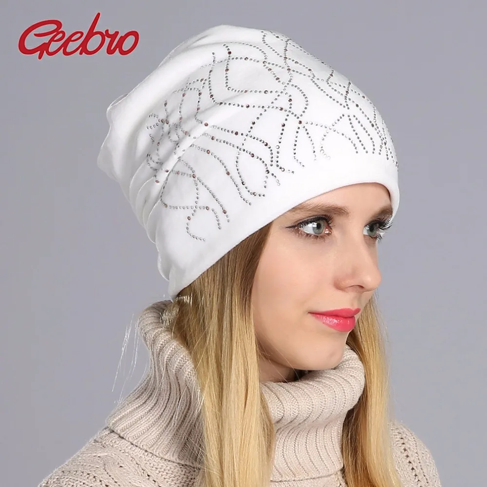 

Geebro Brand New Women's Beanie Hat Casual Knitted Beanie For Women Shine Rhinestones Beanies Balaclava Bonnet Cap Female GS062