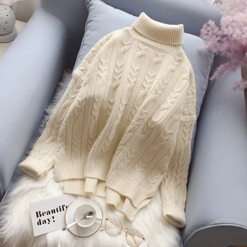 

2018 New Winter Women Sweaters Fashion Turtleneck Pullovers Loose Knitted Sweaters Female Winter Tops