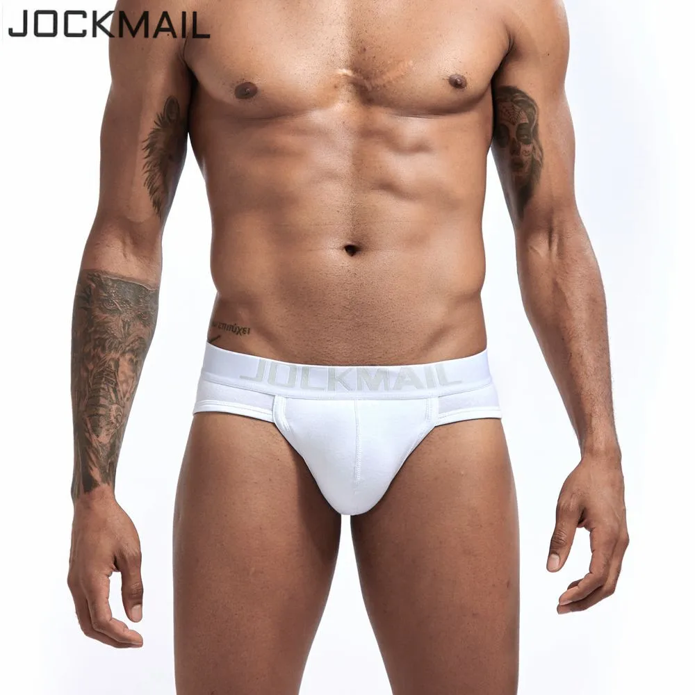 

JOCKMAIL New mens bikini Gay underwear Sexy mens string bikini briefs cuecas calzoncillos hombre slip Cotton mens panties white