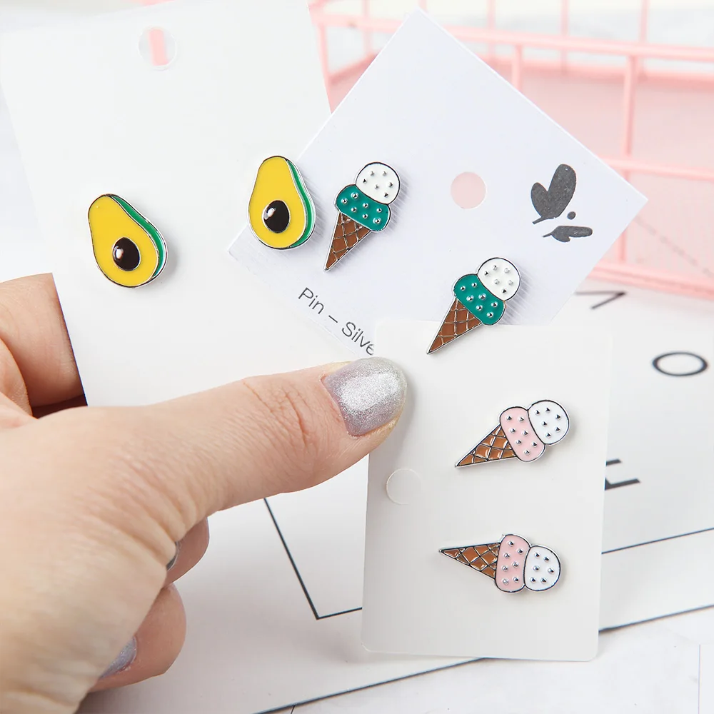 

New Cartoon Stud Earrings Ear Accessories Cute Fruit Avocado Ice Cream Earings For Girl Women Jewelry