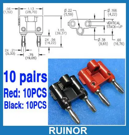 

20 Pcs Double Banana Plug to Binding Post Socket Jack