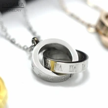FYSARA Brand Luxury Roman Numeral Two Circle Double Buckle Necklace Pendant Jewelry Female Stainless Steel Clavicle Love Collars