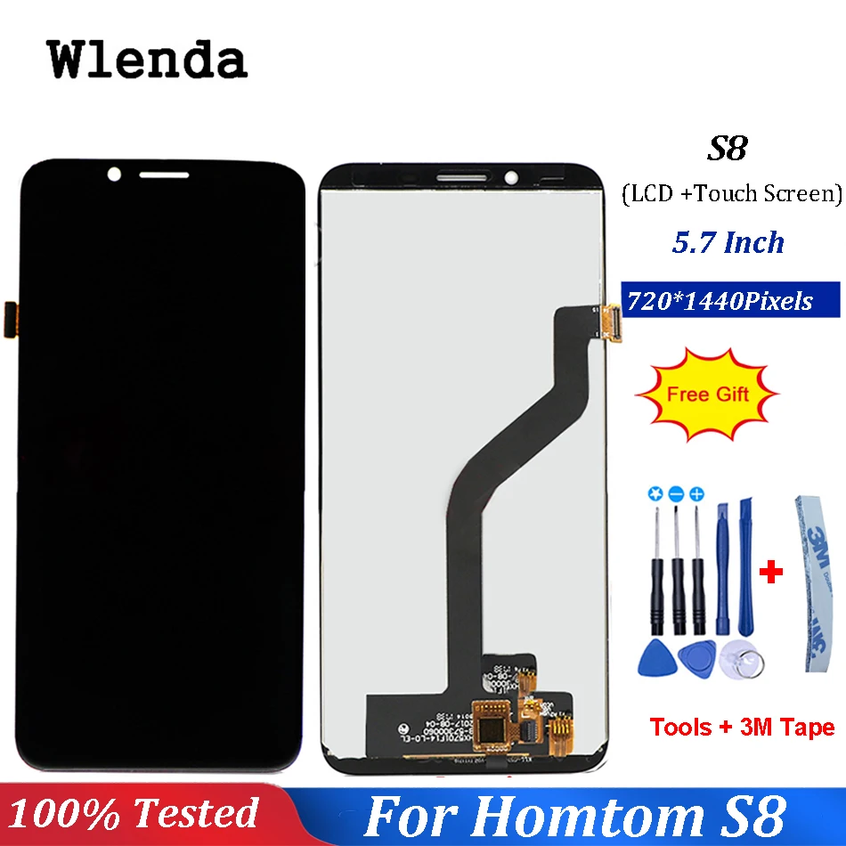 

5.7''For Homtom S8 LCD Display with Touch Screen With Frame Digitizer Assembly Repair Parts Accessory+Tools+Adhesive