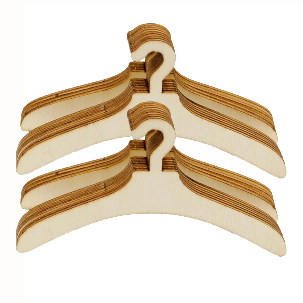 Set of 20 Pieces Mini Plywood Clothes Hanger Clothes Stand Organizer for   18inch Dolls Furniture Toy Accessories