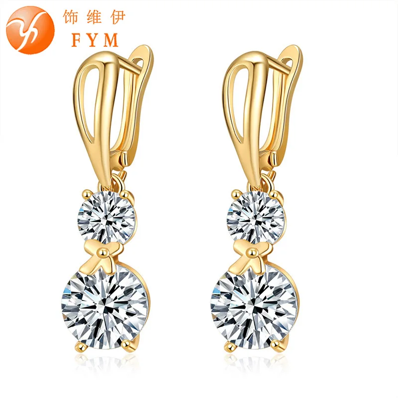 

FYM New Fashion Luxury Elegant Women Bow Copper AAA CZ Hoop Earrings Crystal Ear Jewelry Earring for Woman Party ER0122