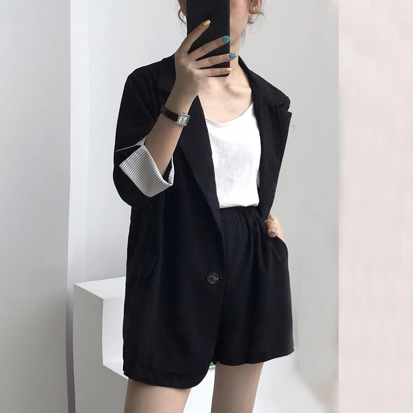 

2019 Streetwear Summer 2 piece set women Thin Blazers+Shorts Casual Solid Jackets+Shorts Pants Suit 2 piece outfits for women