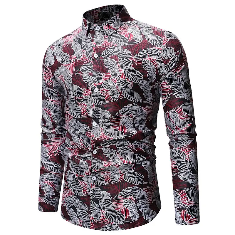 

YASUGUOJI New 2019 Autumn Fashion Floral Long Sleeve Shirt Men Mens Non Iron Business Shirt Men Office Shirt Mens Dress Shirts