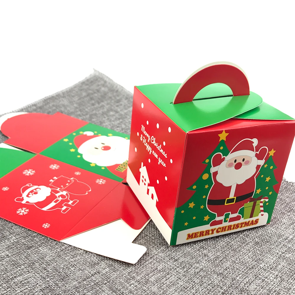 20 шт красный зеленый куб Рождественская коробка для конфет мультяшный Санта Клаус Рождественская бумажная Подарочная коробка для товары для детской вечеринки сувенирная упаковка