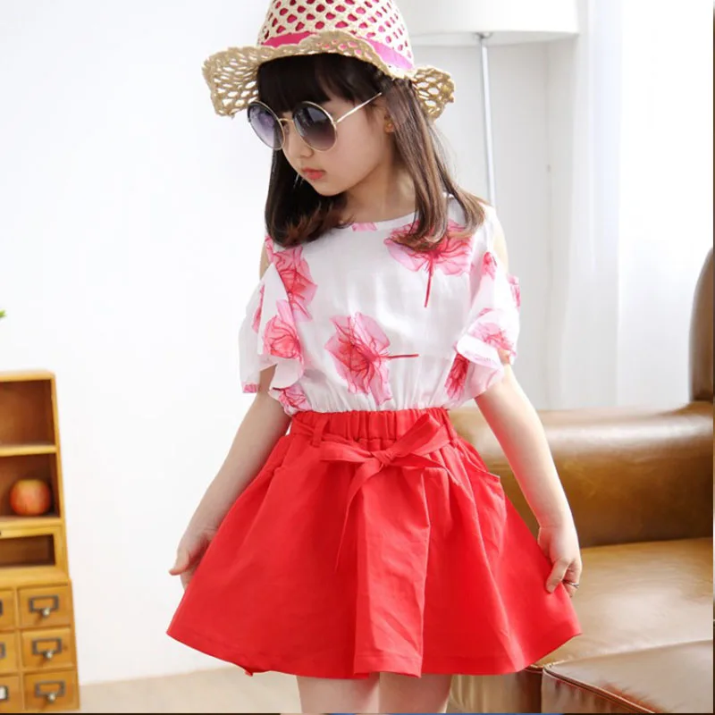 Baby Girls Kids Outfit Set Princess Dress Leaf Printed Skirt For Hot Summer 