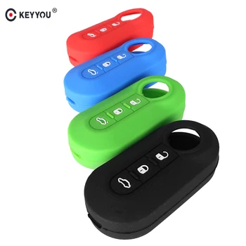 

KEYYOU 20X 3 buttons Silicone car key case cover For FIAT 500 Panda Punto Filp Remote Auto Key Shell Cover keychain Case