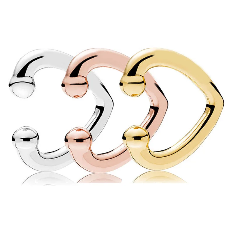

Authentic 925 Sterling Silver Earring Rose Golden Open Heart Ear Cuff Earring For Women Wedding Gift Pandora Jewelry