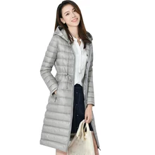 Новинка, Зимняя женская куртка на утином пуху, теплые парки, длинные ультралегкие женские тонкие пуховики с капюшоном