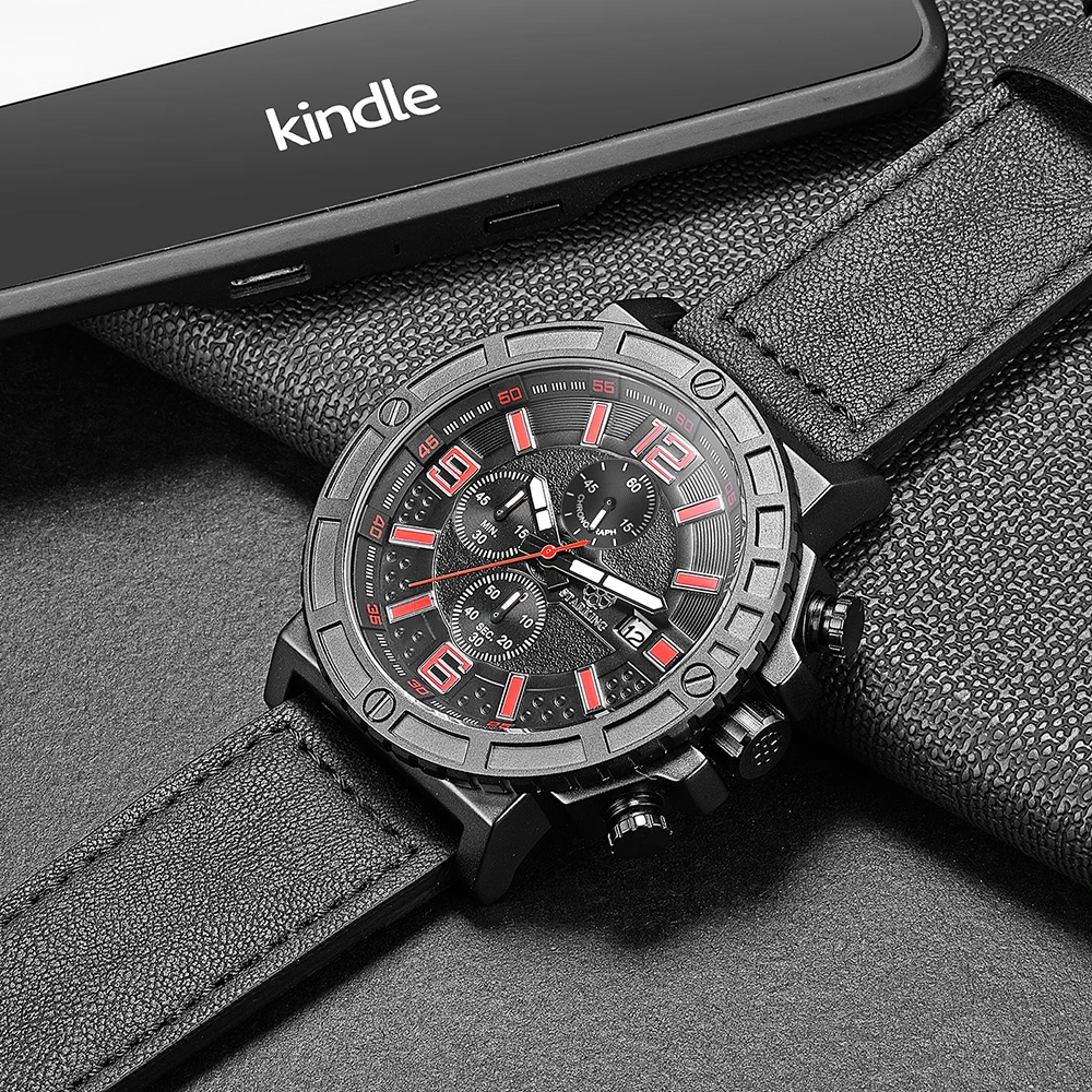 STARKING Men's Sport Wrist Watch Genuine Leather Watch Band Chronograph Russian Military Watches 30M Water Resistant Army Watch (23)