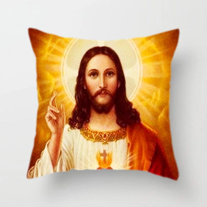 Христианский верующий льняной/персиковый Кожаный Чехол на подушку с изображением Иисуса спасает мир, чехол для подушки с принтом, украшение для дома - Цвет: Polyester-13