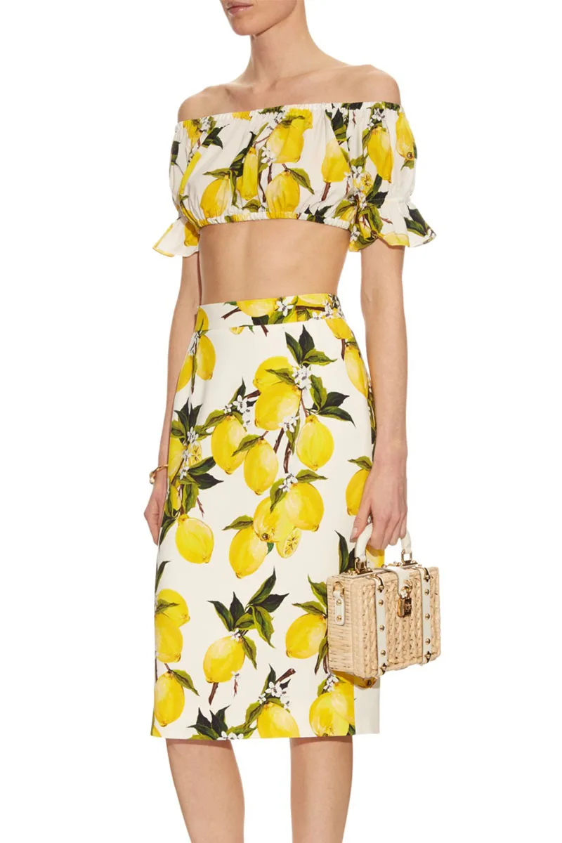 lemon print midi skirt