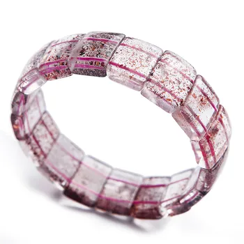 

Genuine Natural Super Seven Lepidocrocite Quartz Gems Stone Crystal Rectangle Bead Stretch Bangle Bracelets For Women Lady