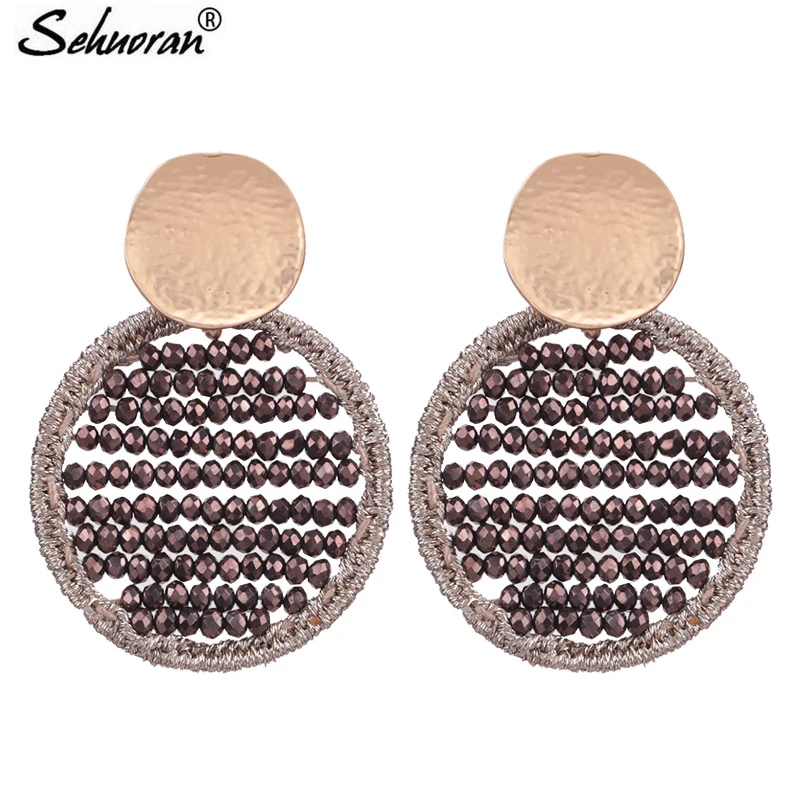 

Sehuoran Stud Earrings For Women Crystal Bead Handmade Earings Oorbellen Jewelry