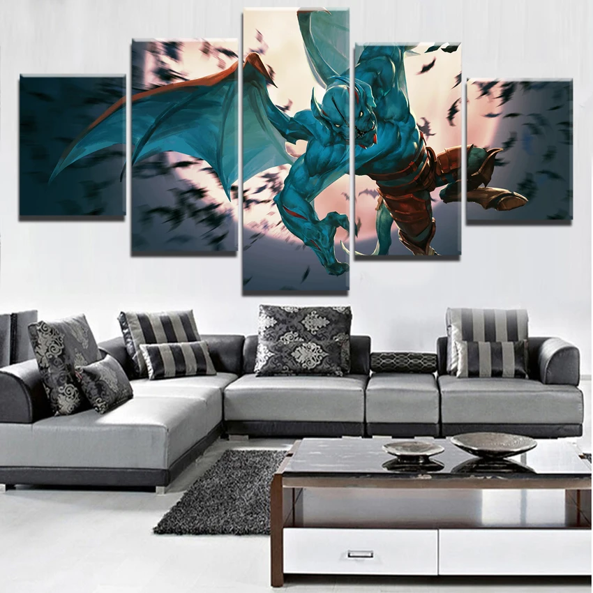 5 Panel Creature DotA 2 Moon Night Stalker Wings Modular Picture Wall Art Game Poster Home Decor Li