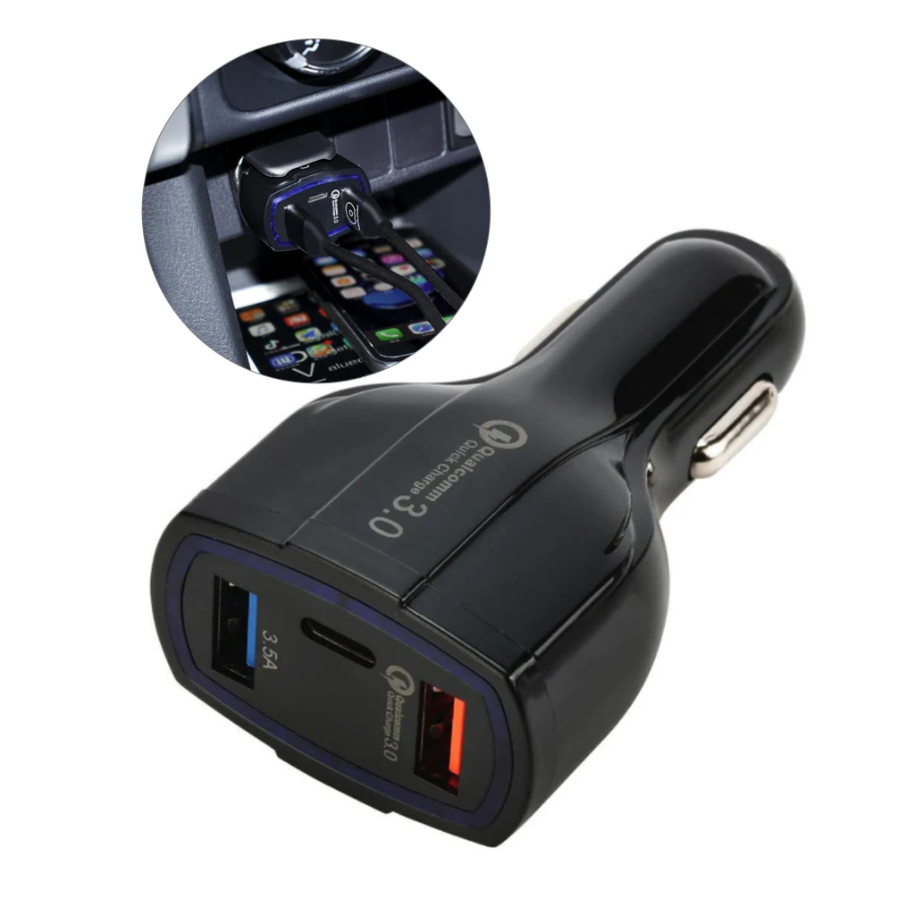 

Car Charger Dual USB One Type C Port 3.5A QC3.0 Fast Charge Mobile Phone Car Mount Charger