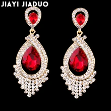 Boucles d'oreilles longues en cristal pour Femmes, lustre rouge/blanc, boucles d'oreilles de mariée, bijoux de mariage, pendentifs de fête