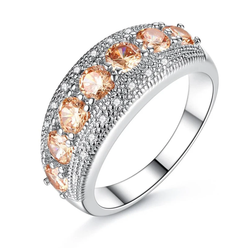 

KOFSAC Classic Zircon Brown Round Rings For Lady Jewelry Different Occasion Charm 925 Silver Ring Women Engagement Accessories