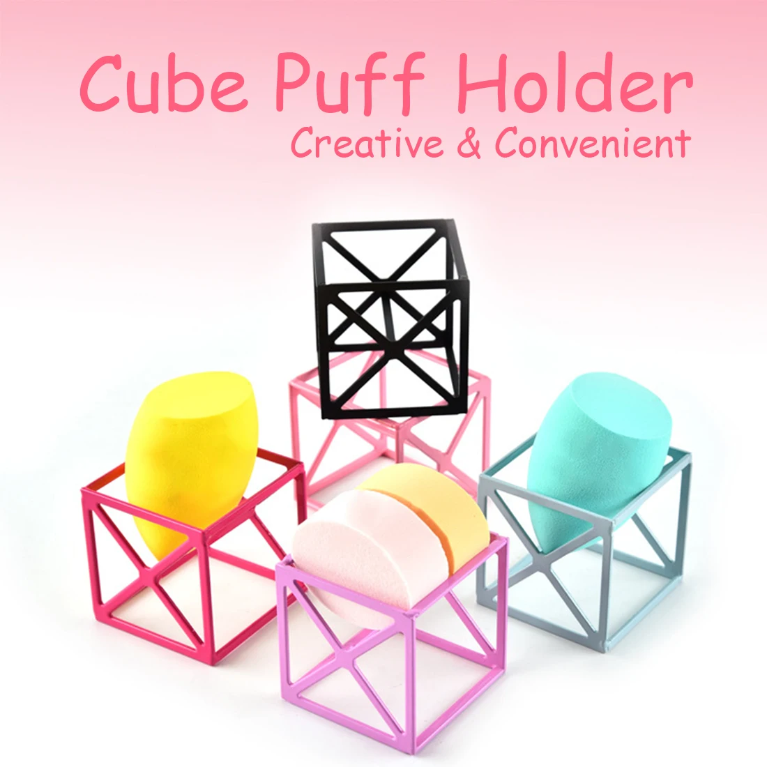 

Square Base Drying Rack Beauty Bracket Hollow Cube Carbon Steel Makeup Sponge Holder Cosmetic Puff Display Stand Support