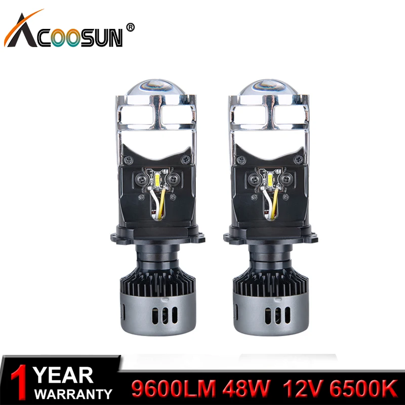 

AcooSun H4 LED Lens Headlight Bulb with Mini Projector 12V 9600LM Hi/Lo Beam LED Bulbs 6500K 48W luces led para auto LED day
