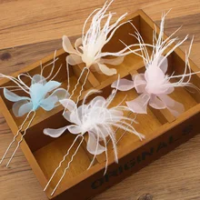 Alexzendra модные свадебные волосы белые перья цветок Четыре цвета клип головные уборы для женщин Головные уборы невесты вечерние аксессуары для выпускного