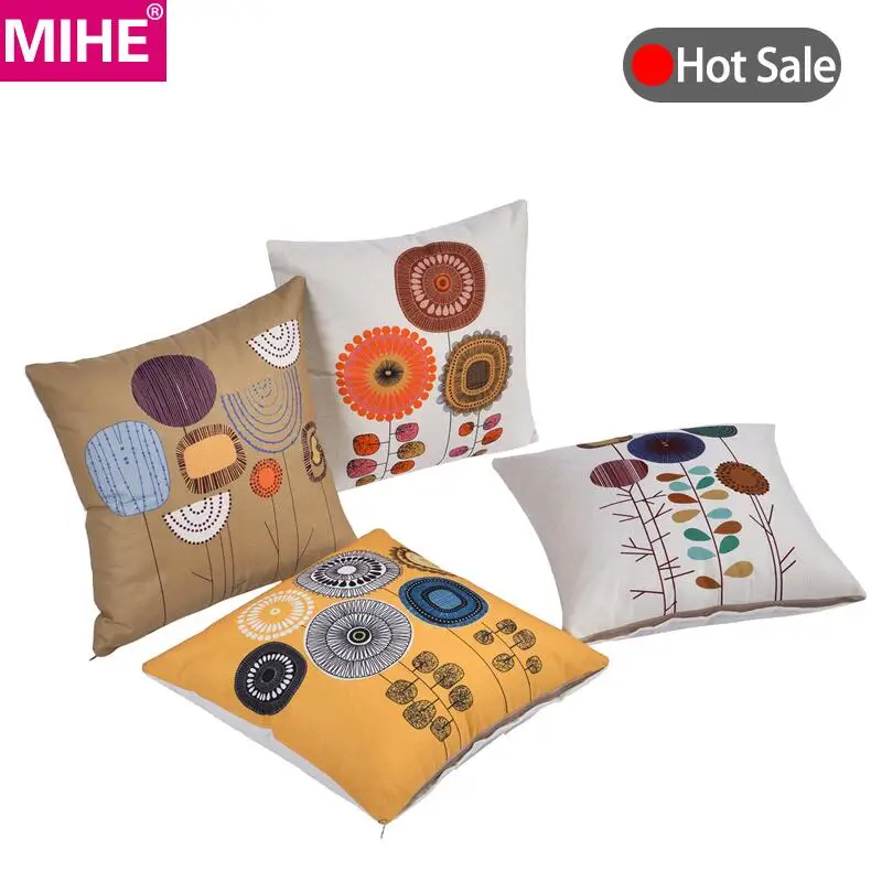 

MIHE Polyester Cushion Cover 45x45cm Print Scenic Floral Pillow Cover Car Sofa Chair Seat Pillowcase Throw Pillow Case BZT31