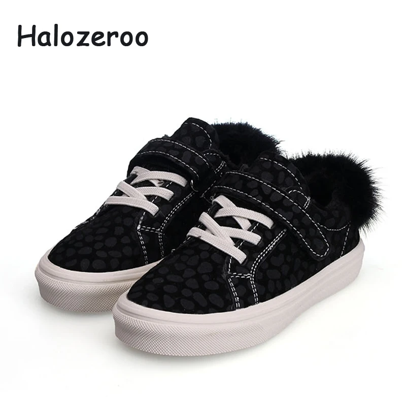 

Halozeroo Children Leopard Sport Sneakers Kid Warm Casual Shoes Baby Girl Genuine Leather Sneakers Boy Black Shoe Winter Trainer