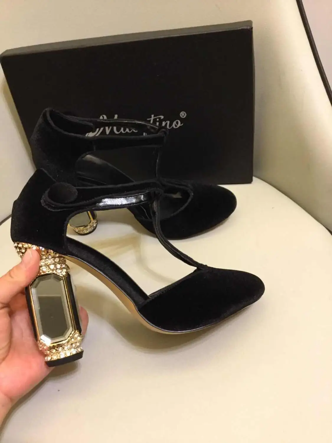 Black T strap Пикантные женские туфли-лодочки замшевые модельные туфли на высоком массивном каблуке с острым носком Весенняя повседневная обувь с Т-образным ремешком - Цвет: Black T strap