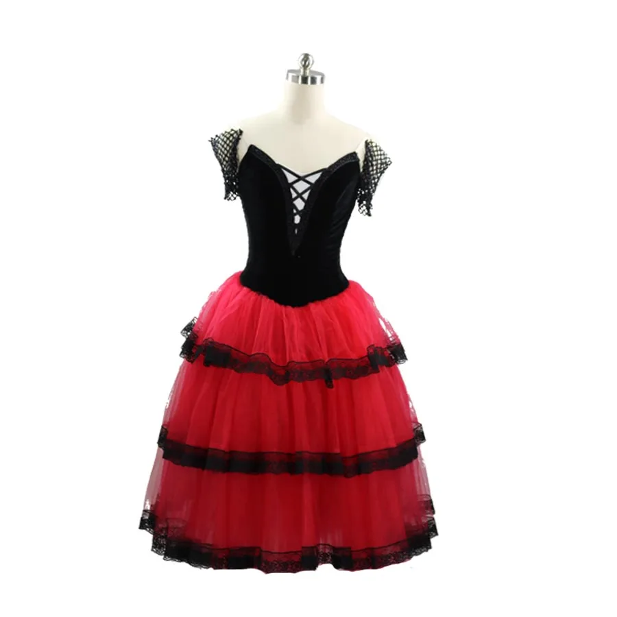 Adult Black red Spanish dress Girls Dancing Long Romantic Ballet Tutu Performance Costumes royal blue Dress for women