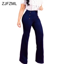 ZJFZML, двубортные, с высокой талией, расклешенные брюки для женщин, летние, темно-синие, расклешенные, брюки,, вечерние, Клубные, облегающие брюки
